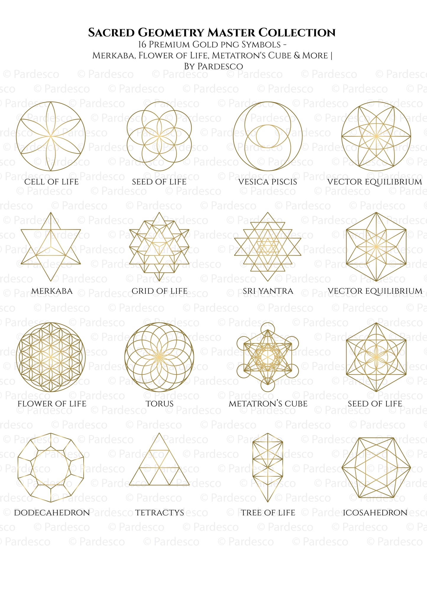gold sacred geometry transparent Png design pack