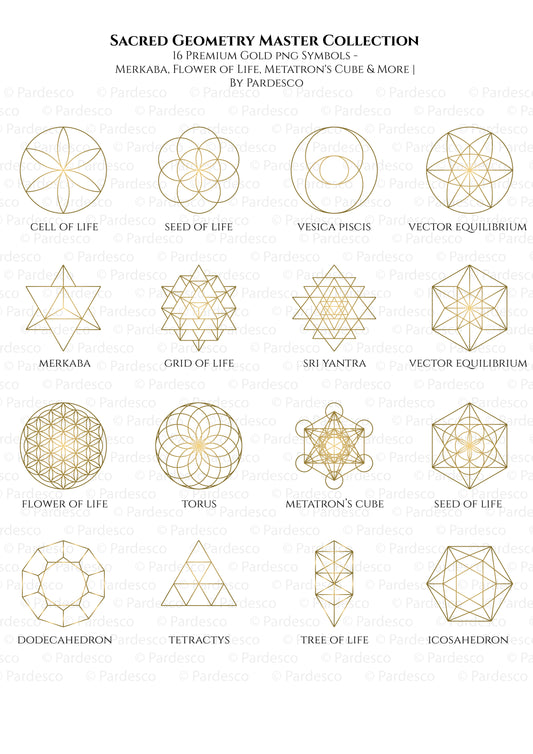 gold sacred geometry transparent Png design pack